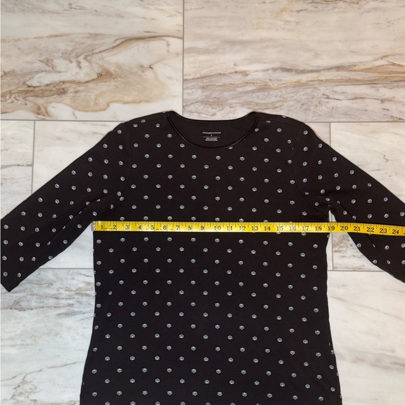 Christopher & Banks Dark Brown Leaf Print 3/4 Sleeve Cotton Tee - Size Large - Picture 4 of 7